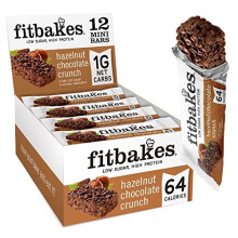 Fitbakes 64 Cal Mini Hazelnut Chocolate Bars - 12x19g, 1 Net Carb, Keto & Diabetic Friendly, Sugar Free, High Fibre Snack