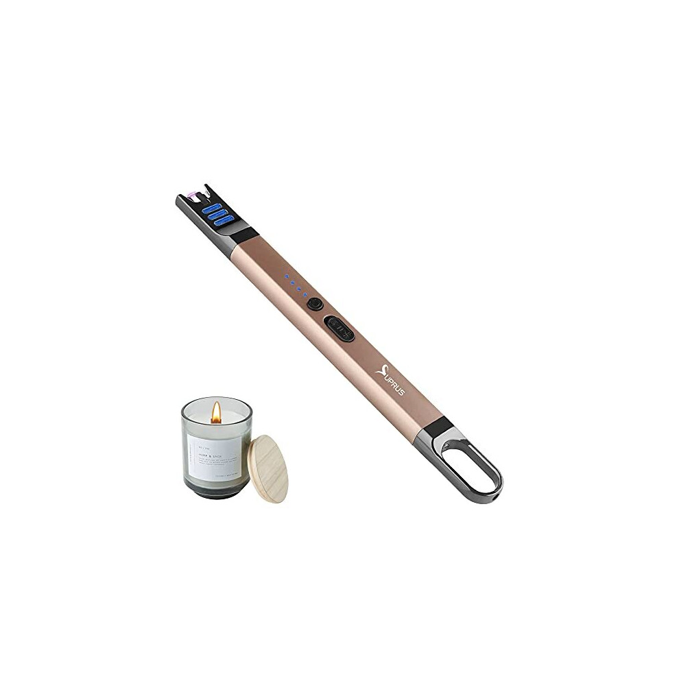Suprus Electric Arc Lighter Windproof Flameless Usb Rechargeable Lighter With Led Light For Candle Camping Bbq Cooking (Champagne Gold)