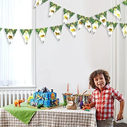36 Ft Gold and Green Jungle Safari Animal Bunting Banner Decorations ...