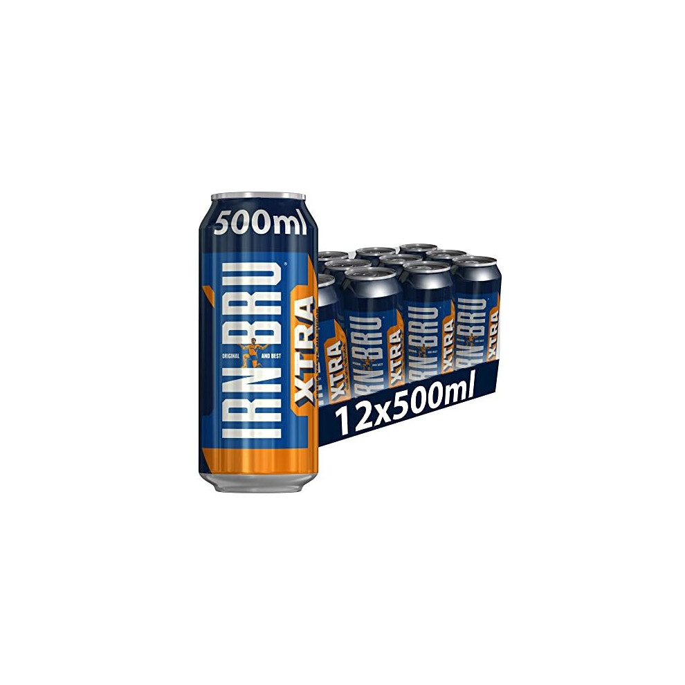 ‎Irn-Bru Xtra 12 Big Can Fizzy Drinks 500Ml Multipack Big Cans, Xtra Taste No Sugar, 12 Pack
