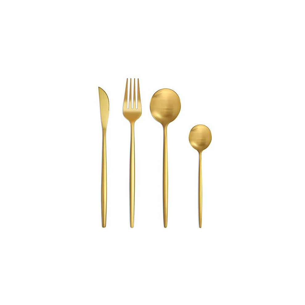 Matte Gold Cutlery Sets 16 Pieces, Bestdin Elegant Stainless Steel Cutlery Set, Kitchen Cutlery Set for 4 People, Suitable for Home/Party/Restaurant,