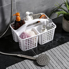 Plastic Shower Caddy Basket with Compartments, Portable Divided Cleaning Supply Storage Organizer with Handle for College Dorm Bathroom (White)