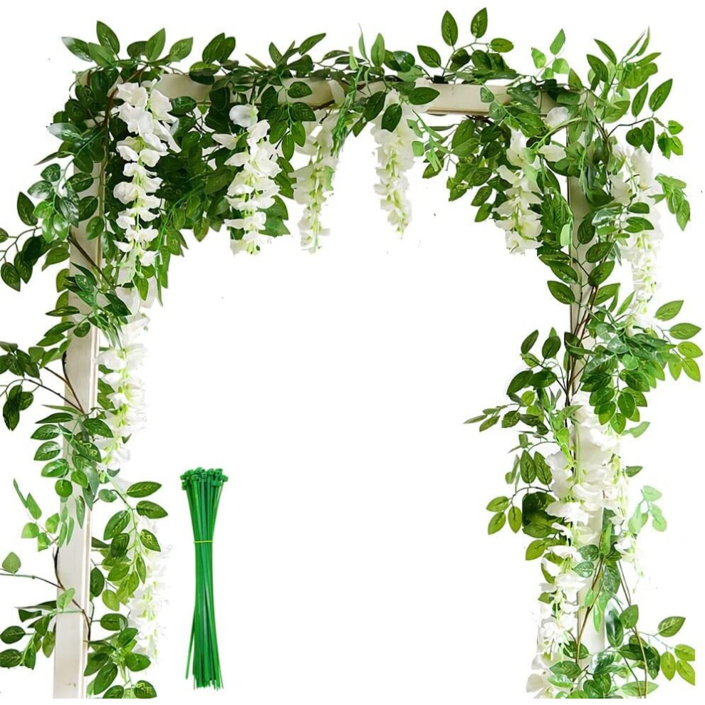 2 x 2M/7FT Artificial Wisteria Flower Garland, Artificial Flowers Wisteria Vine Fake Flowers Garland, For Garden Flower Wall, Home, Outdoor Wedding