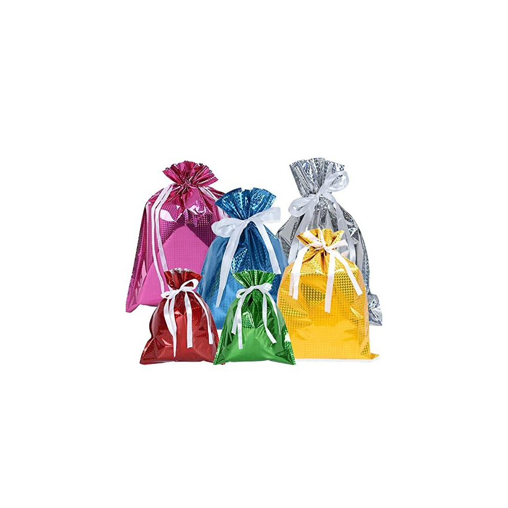 Christmas Gift Wrapping Bags, 12pcs Drawstring Gift Bags 6 Assorted Color Shimmer Wrapping Bags for Christmas Birthday Gifts Wrapping