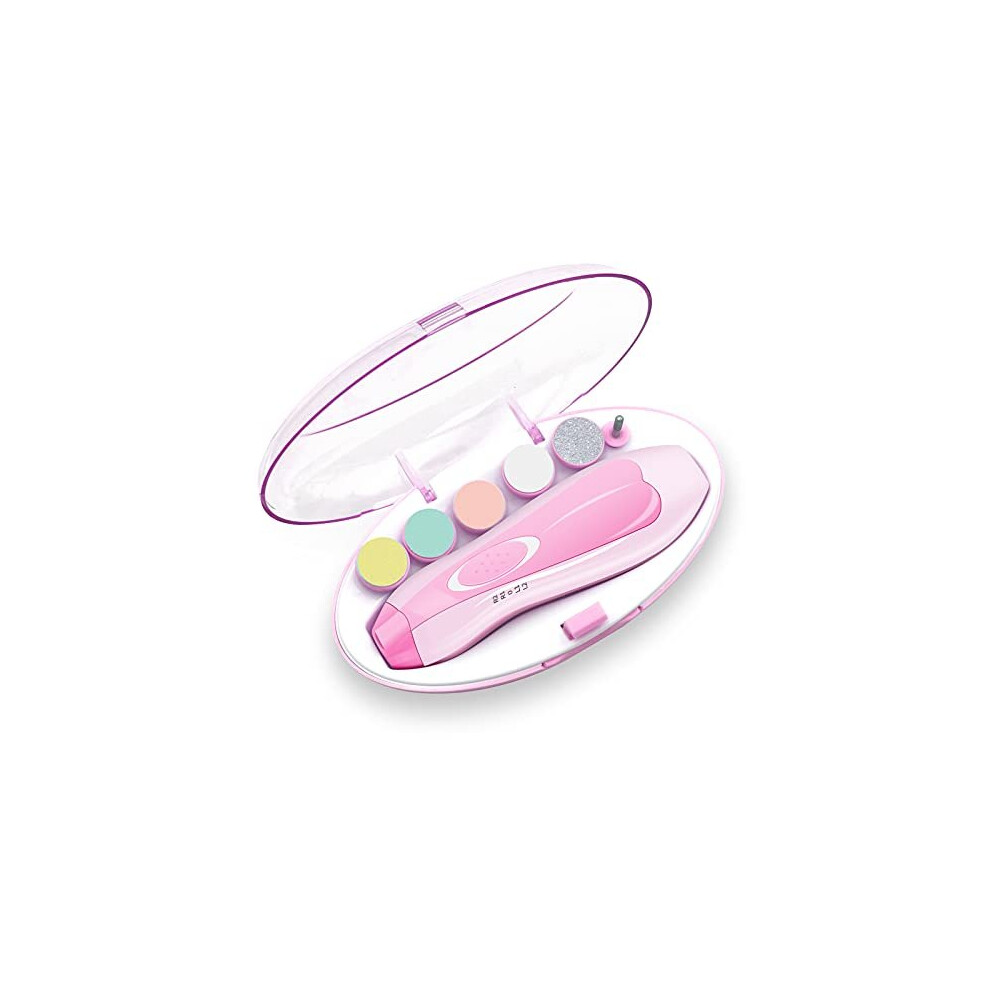 Baby Nail File, Electric Baby Nail Trimmer With Led Front Safe And Quiet Baby Nail Clipper With 6 Grinding Heads For Newborn Infant Toddler Light Govvay