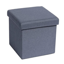Blue Linen Fabric Folding Small Ottoman Storage Box,Footrest Seat Cube Footstool and pouffes Toy Chest Box with Lid for Living Room 30cm