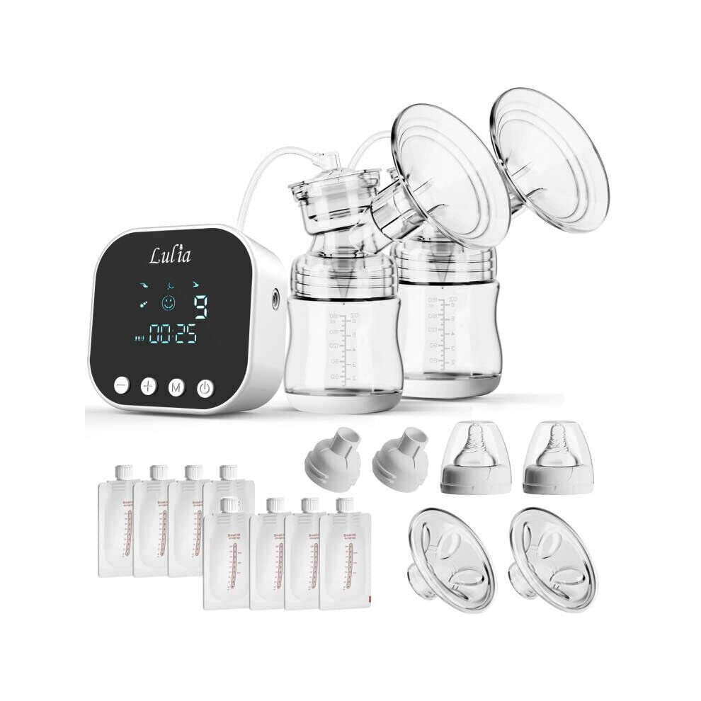 Double Electric Breast Pump Portable Strong Suction Pain Free Breastfeeding Pump with 2 Sizes of Flange 4 Modes & 9 Levels Milk Ultra-Quiet