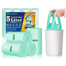 5L Bin Liners Food Waste Bags with Tie Handle Small Pedal Bin Bags Kitchen Caddy Liners 60 Counts Mini Plastic Trash Bags for Bathroom,Office,Toilet