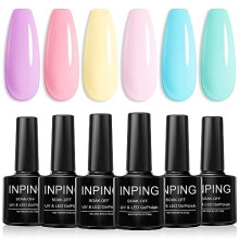 Gel Nail Polish, 6 Color Pastel Macaroon Gel Nail Polish, Spring Summer Pink Yellow Blue Green Nail Varnish Set Soak-Off UV LED DIY Nail Art Salon