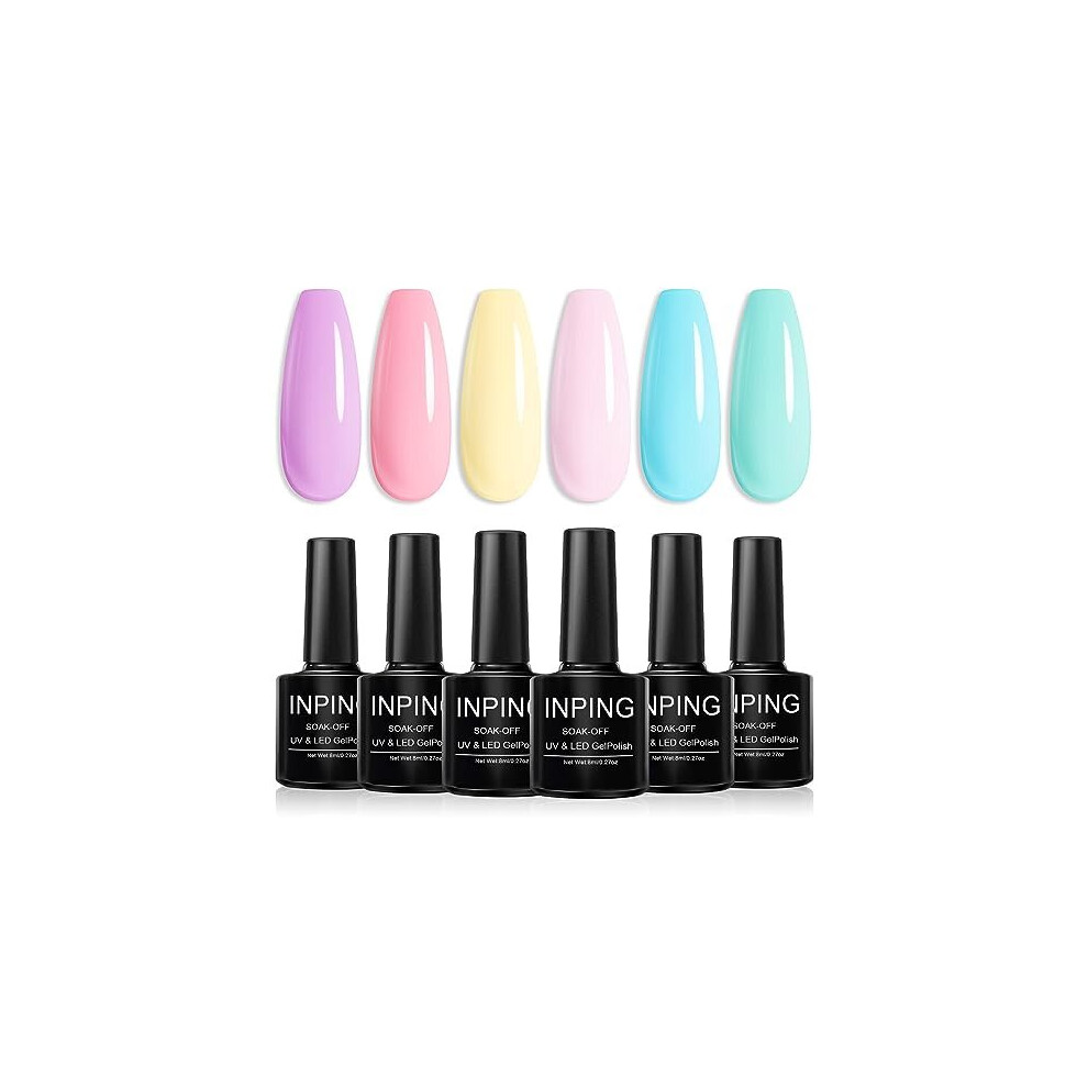 Gel Nail Polish, 6 Color Pastel Macaroon Gel Nail Polish, Spring Summer Pink Yellow Blue Green Nail Varnish Set Soak-Off UV LED DIY Nail Art Salon