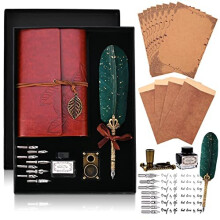 Quill Pen and Ink Set with Leather Notebook Vintage Calligraphy Set for Beginners Classic and Elegant Gifts for Him Men Dad