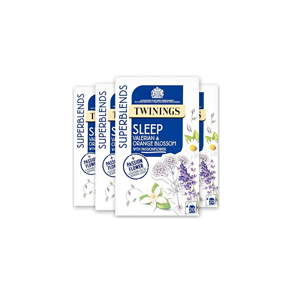 Superblends Sleep Tea - Valerian Root & Orange Blossom Herbal Tea Infusion with Passionflower & Lavender - Sleep Tea, 80 Biodegradable Tea Bags