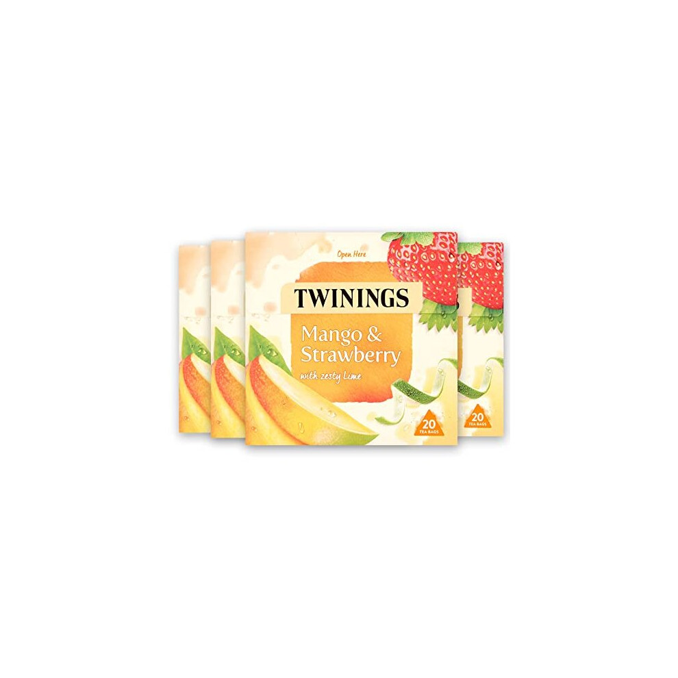 Twinings Mango, Strawberry & Lime Fruit Tea, 80 Tea Bags (Multipack Of 4 X 20 Tea Bags)