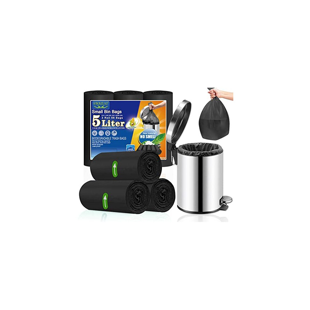 5 Liter Bin Bags Small Bin Liners for Bathroom 66 Counts Black Trash Bags Mini Garbage Bags,Office,Toilet,Fit 3l,4l,5l,6l Rubbish Bin