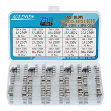 15 Values 250pcs Fast Blow Glass Fuses Assortment Kit 5x20mm 1A 5A 10A 15A 20A 250V 6x30mm 1A 2A 3A 5A 6A 7A 8A 10A 15A 20A 250 Volt Quick Blow
