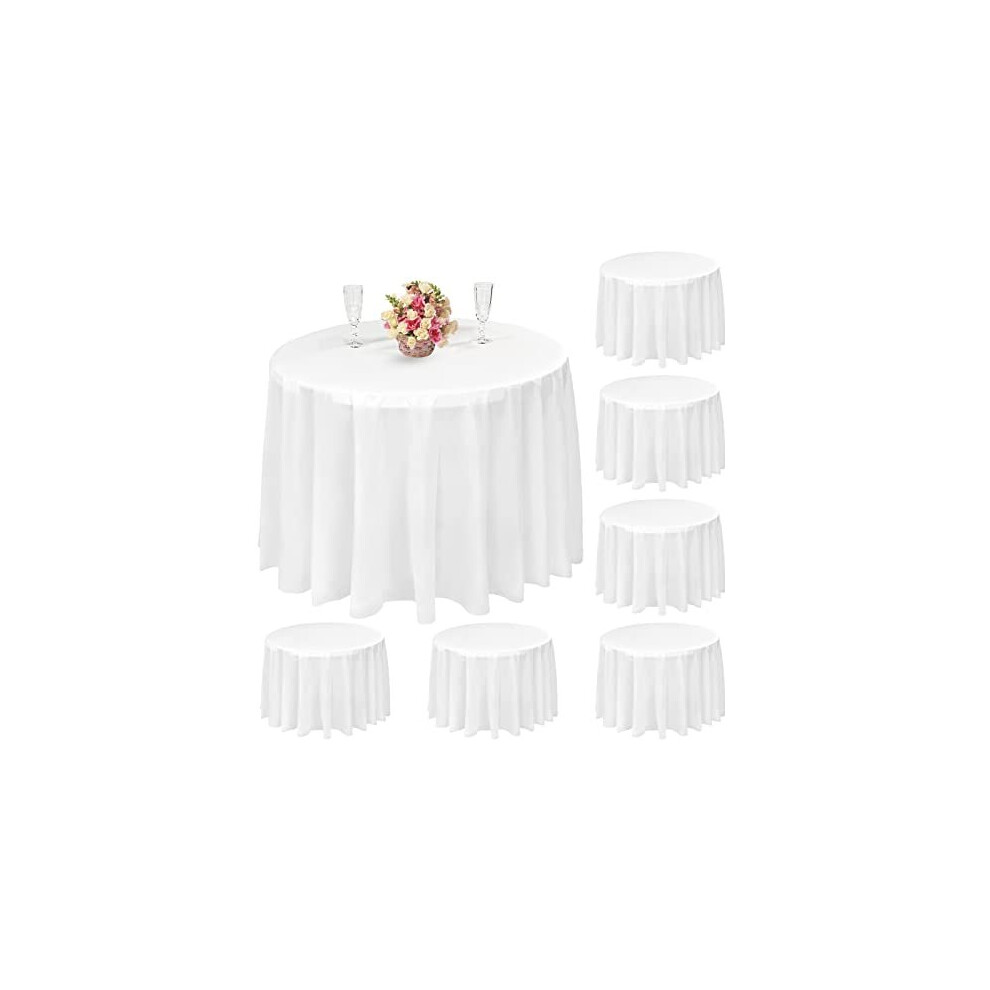 8 Pack Round Tablecloth, 84 inch White Disposable Table Covers PEVA Waterproof Plastic Round Tablecloths for Wedding, Parties, Holiday Dinner, Buffet