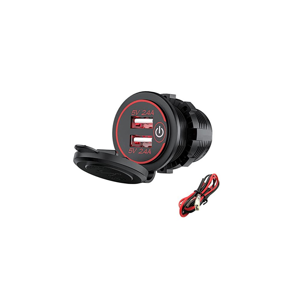 12V Car Charger Dual 4.8A Usb Port Dual Cigarette Socket Lighter Plug Waterproof Charger With Led For 12V~24V Vehicles Car Boat Motorcycle Suv Truck 5011145518591