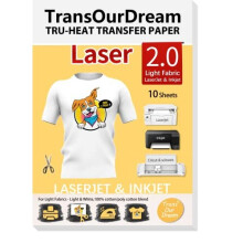 Tru-Transfer Paper Laser Printer Printing Inkjet Heat Transfer Vinyl 10 Sheets A4 Iron On Transfers Printable Htv for Light Fabric & T-Shirts Easy to