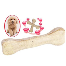 Woof Wood Bone Dog Chew Toys - Aggressive Chewers Dogs Chewing Stick - Puppy Teething Milk Flavour - Long Lasting Durable Natural Pine Fibre - Medium