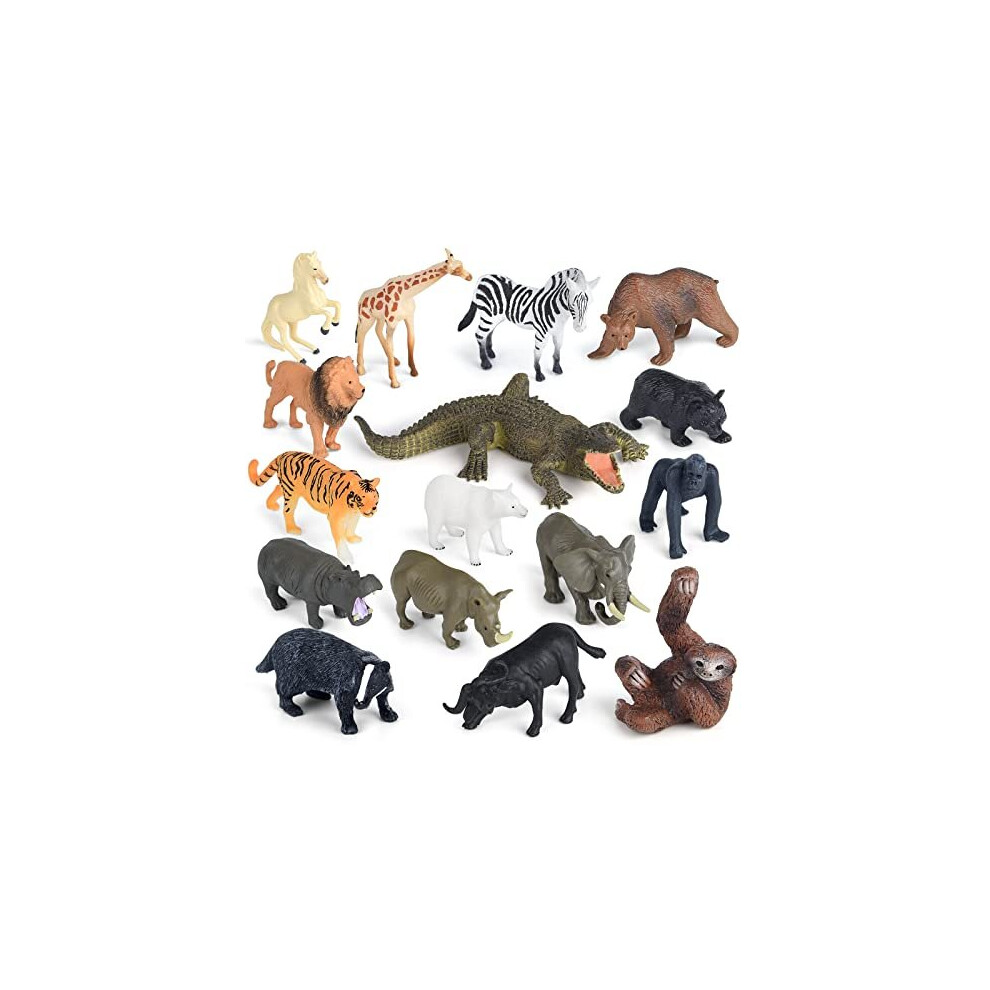16Pcs Jungle Zoo Animals Figurines, Safari Animal Figures Toys, Woodland Animal Figures, Mini Animal Cake Toppers Kids' Play Figures for Birthday