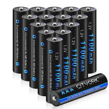 1100mAh AAA Rechargeable Batteries, 1.2V Ni-MH High Capacity, 1200 Cycles Pre-charged Battery, Pack of 16