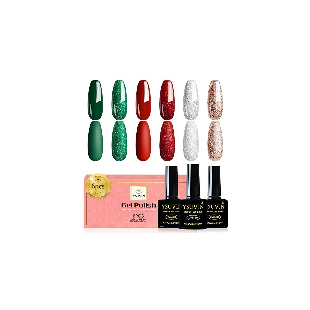 Christmas Collection Gel Nail Polishes Red Green Silver Gold Glitter 6 Colours Soak off LED UV Lamp Nail Varnish Sets for Nail Art Salon Design