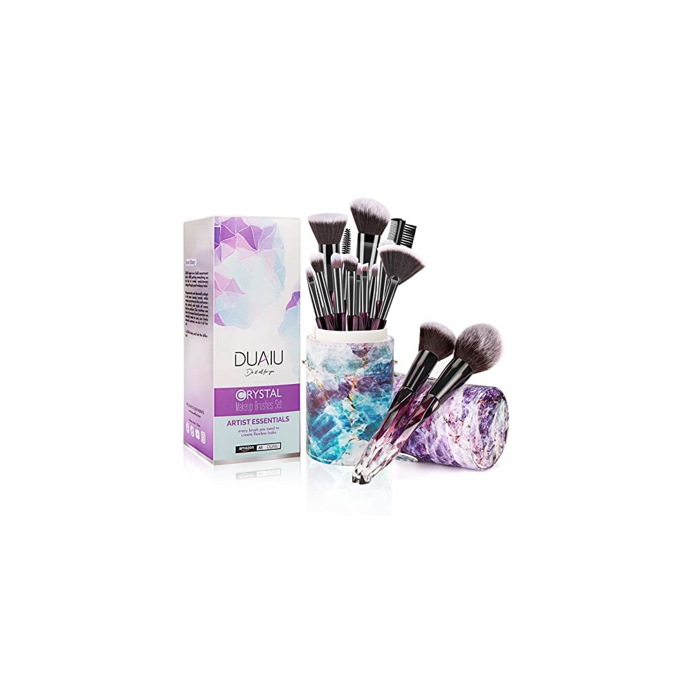 Duaiu Makeup Brushes 15Pcs Premium Synthetic Bristles Crystal Handle Set Kabuki Foundation Brush Face Lip Eye Makeup Brush Sets Professional With Starry