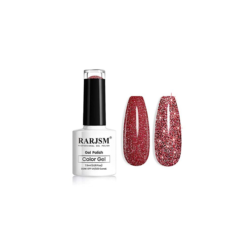 Diamond Glitter Gel Polish,Dark Red Gel Nail Polish,Chunky Gel Glitter Polish Soak Off UV LED Nail Gel Polish Nail Art Starter Manicure Salon DIY at