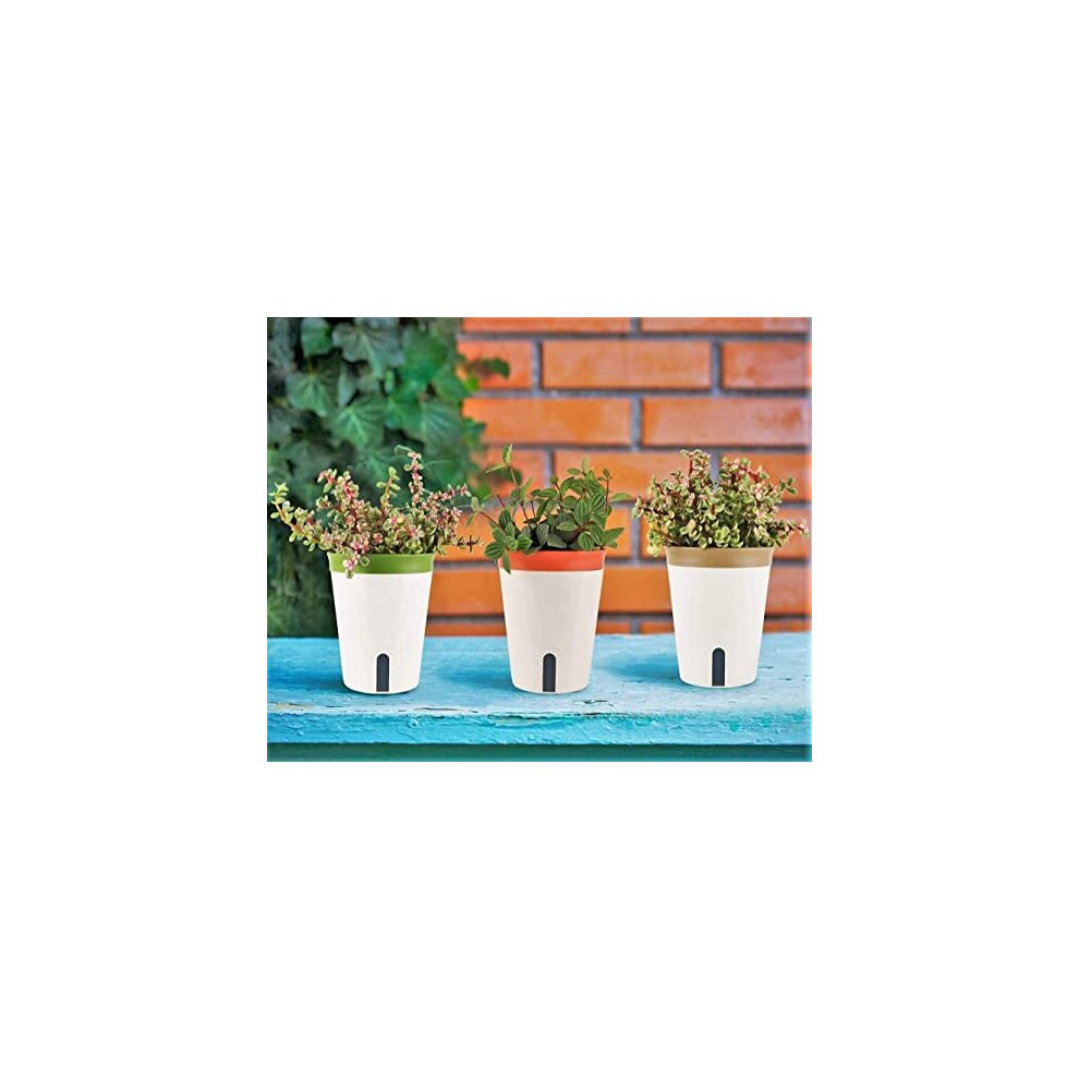 3Pcs Self Watering Planter Pot, 12.5CM Round Plastic Plant Pot Garden Flower Bonsai Pots for Aloe Herb Orchid Succulent Plants - with Water Level
