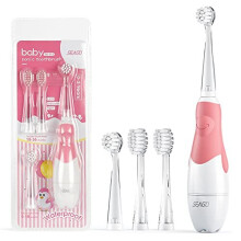 Baby Electric Toothbrush,Children's Power Toothbrushes with 4 Dupont Brush Heads and Led Light, 2-Min Timer for Children Aged 6 Months to 4 Years,