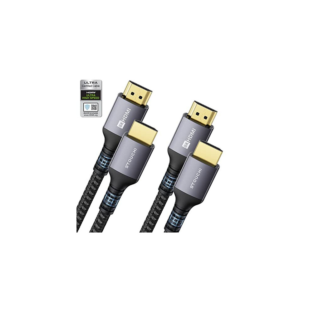 HDMI 2.1 Certified Cable 2m(2 Pack),Stouchi 8K Ultra HD 48Gbps High Speed 8K60 4K120 144Hz RTX 3080 eARC HDR10 4:4:4 HDCP 2.2&2.3 Dolby Compatible