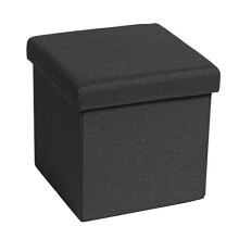 Black Linen Folding Small Ottoman Storage Boxes,Foot Rest Stool Seat,Footstool Cube Seating Box for Living Room Toy Chest 11.8"