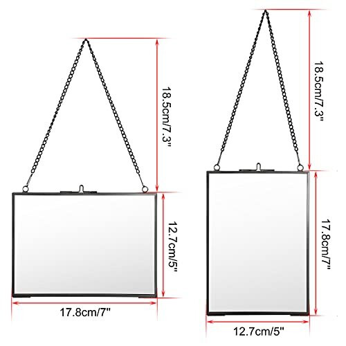 Set Of 2 Black Glass Hanging Photo Picture Display Frame Floating Glass Picture Frame With