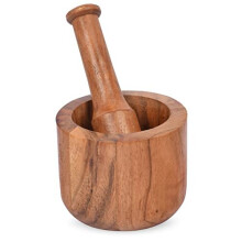 Acacia Wood Mortar and Pestle for Garlic Pepper Herb Crusher Kitchen Utensils, Housewarming Gift Mortar size(Cm): 10.16cm x 7.62cm Pestel Size (CM):