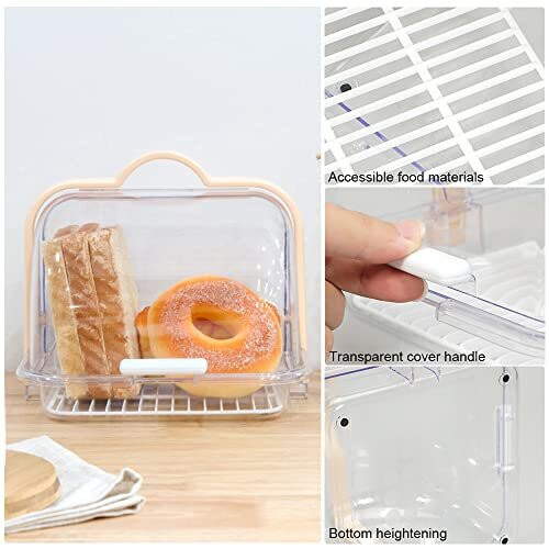 Bread Box to Keep Bread Fresh,Bread Bins for Kitchen,Bread Storage Containers,Transparent Breadbin with Dustproof Cover and Handle ,BPA-Free 2