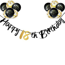 Black Gold 18th Birthday Banner & Balloons Set – 12in Latex Balloons (12pc) with Happy 18th Printed Banner, Includes String