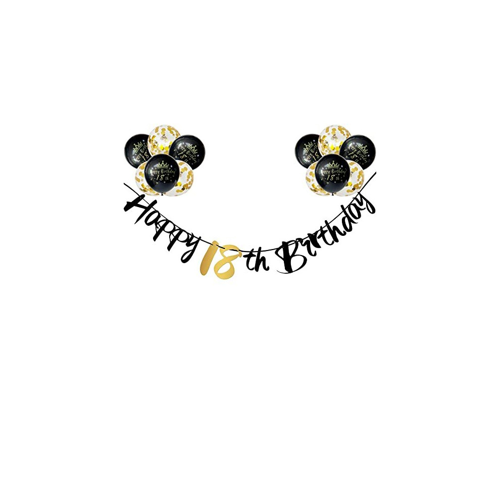 Girls Boys Happy 18th Birthday Banners Black 18th Birthday Banner Bunting Black Gold Including 12 Pack 12â Latex Printed Balloons Women Men 18