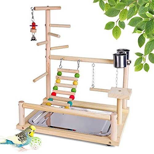Parrot Playstand Bird Playground Wood Perch Gym Playpen with Feeder Cup Ladder Swing Tray Play Stand Exercise Toys Cage Accessories Playgym for Pet on OnBuy