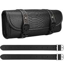 Motorcycle Tool Bag, Universal PU Leather Waterproof Motorcycle Fork Bag Saddlebag Handlebar Bag for Motorcycle Front Forks Sissy Bar Storage Bag with