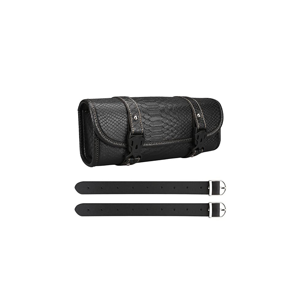 Motorcycle Tool Bag, Universal PU Leather Waterproof Motorcycle Fork Bag Saddlebag Handlebar Bag for Motorcycle Front Forks Sissy Bar Storage Bag with