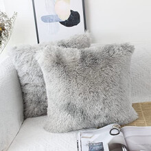 Set of 2 50 x 50cm Faux Fur Fluffy Cushion Covers Soft Throw Pillow Case 20x20 Grey Decorative Square Plush Pillowcase for Livingroom Sofa Bedroom