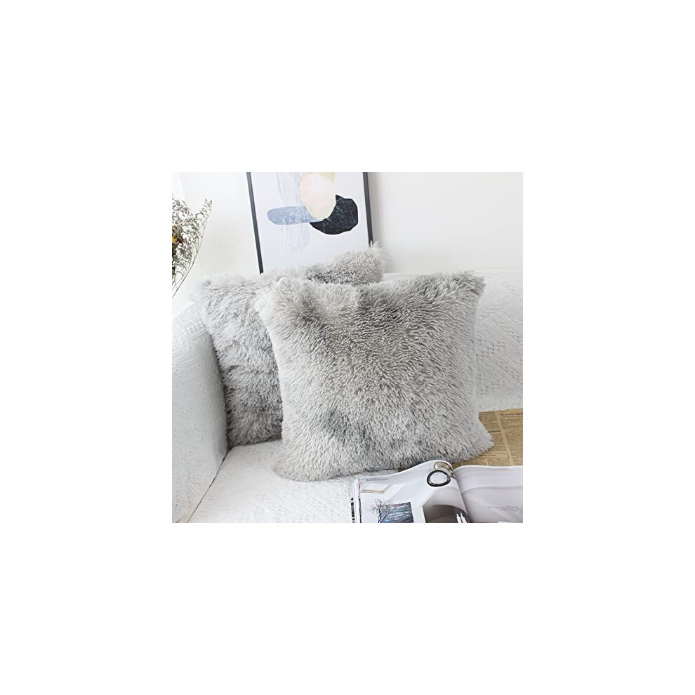 Set of 2 50 x 50cm Faux Fur Fluffy Cushion Covers Soft Throw Pillow Case 20x20 Grey Decorative Square Plush Pillowcase for Livingroom Sofa Bedroom