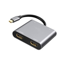 USB C to Dual HDMI Adapter, 4 in 1 USB Type C Hub with 2 HDMI（4K@30Hz）/USB3.0 /PD Charging, Dual HD Screen Display USB-C Docking Station for