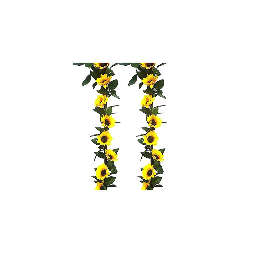 2 Pack Artificial Sunflower Garlands Hanging Sunflower Garlands Vines Silk Fake Flowers Garlands with Green Leaves Hanging Plants Decoration for