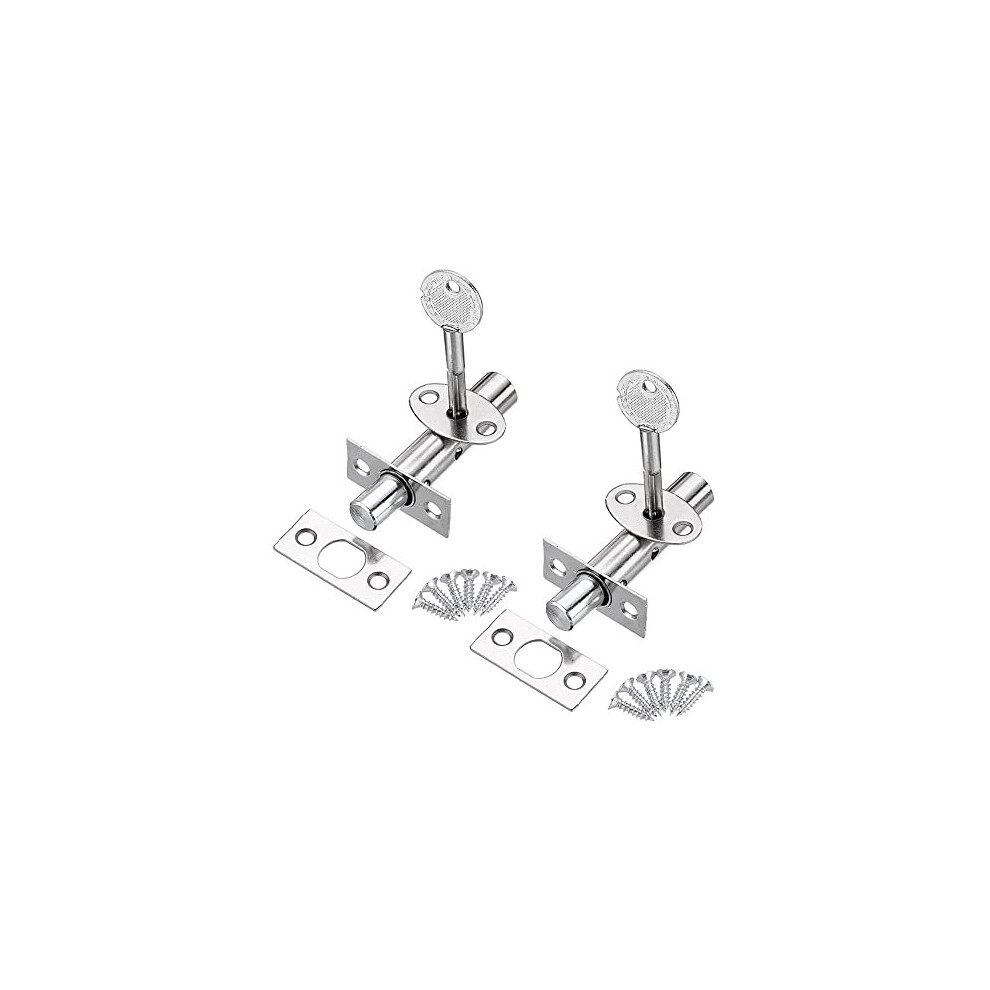 2 Sets Door Security Rack Bolt Stainless Steel Door Bolts With 2 Star Keys Mortice Door Lock Bolt Oval Thumb Turn Anti-Theft Door Lock Bolt Protection 5011145540042