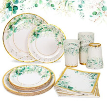 Green Paper Plates Set for 24 People,96Pcs Sage Green Paper Plates and Napkins Cups Set,Baby Shower Party Plates Napkins,Party Tableware for Birthday