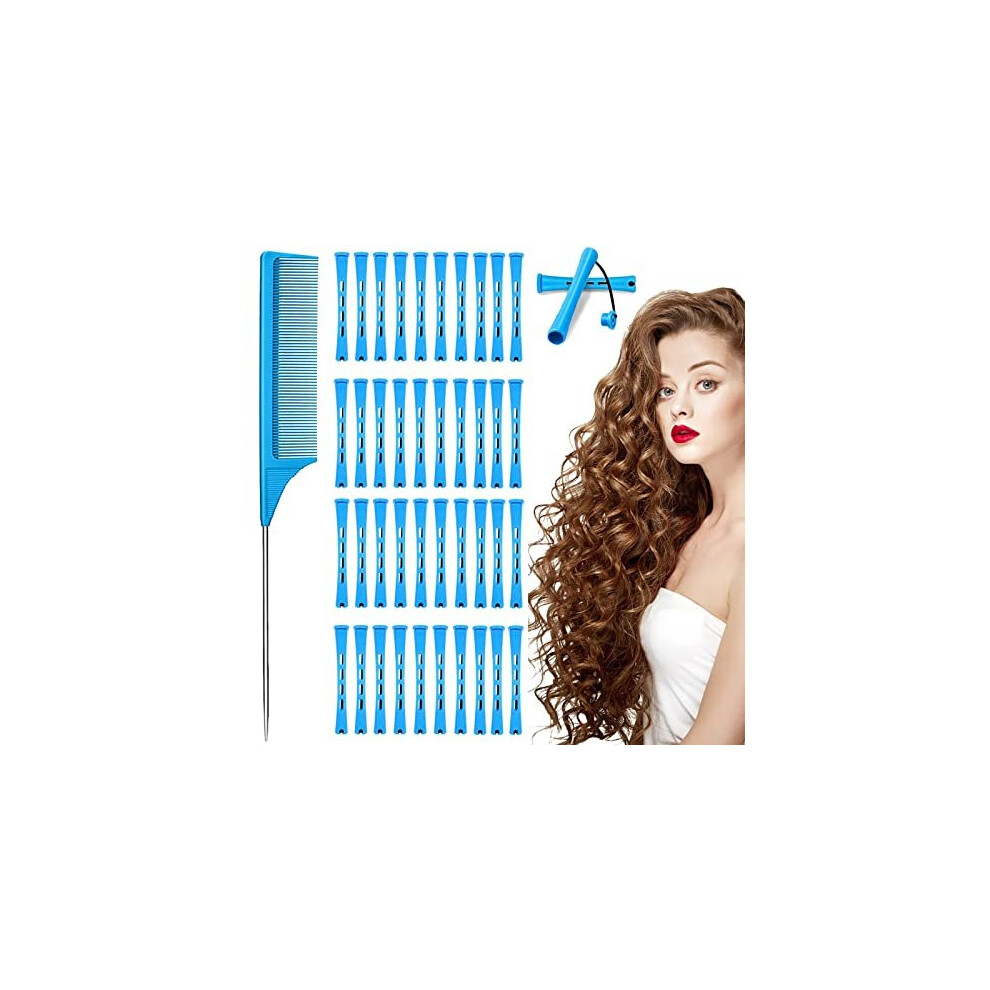 Hair Perm Rods Cold Wave Rods 40 Pieces Plastic Perming Rods Non-Slip Short Curlers Rod With Elastic Rubber Band(0.35 inches)