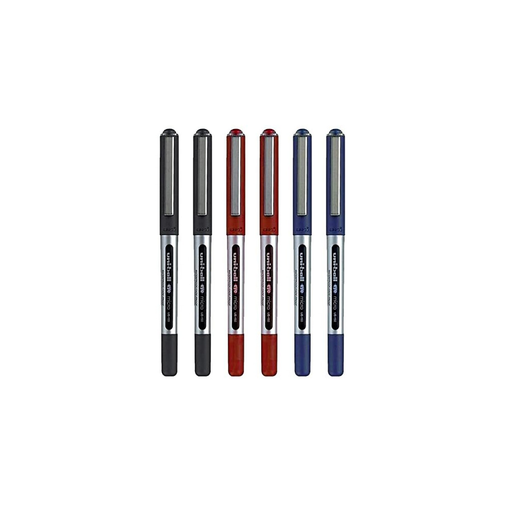 Eye Micro Ub-150 Gel Ink Pen - 0.5 mm - Pack of 6-2 x Black, 2 x Blue, 2 x Red