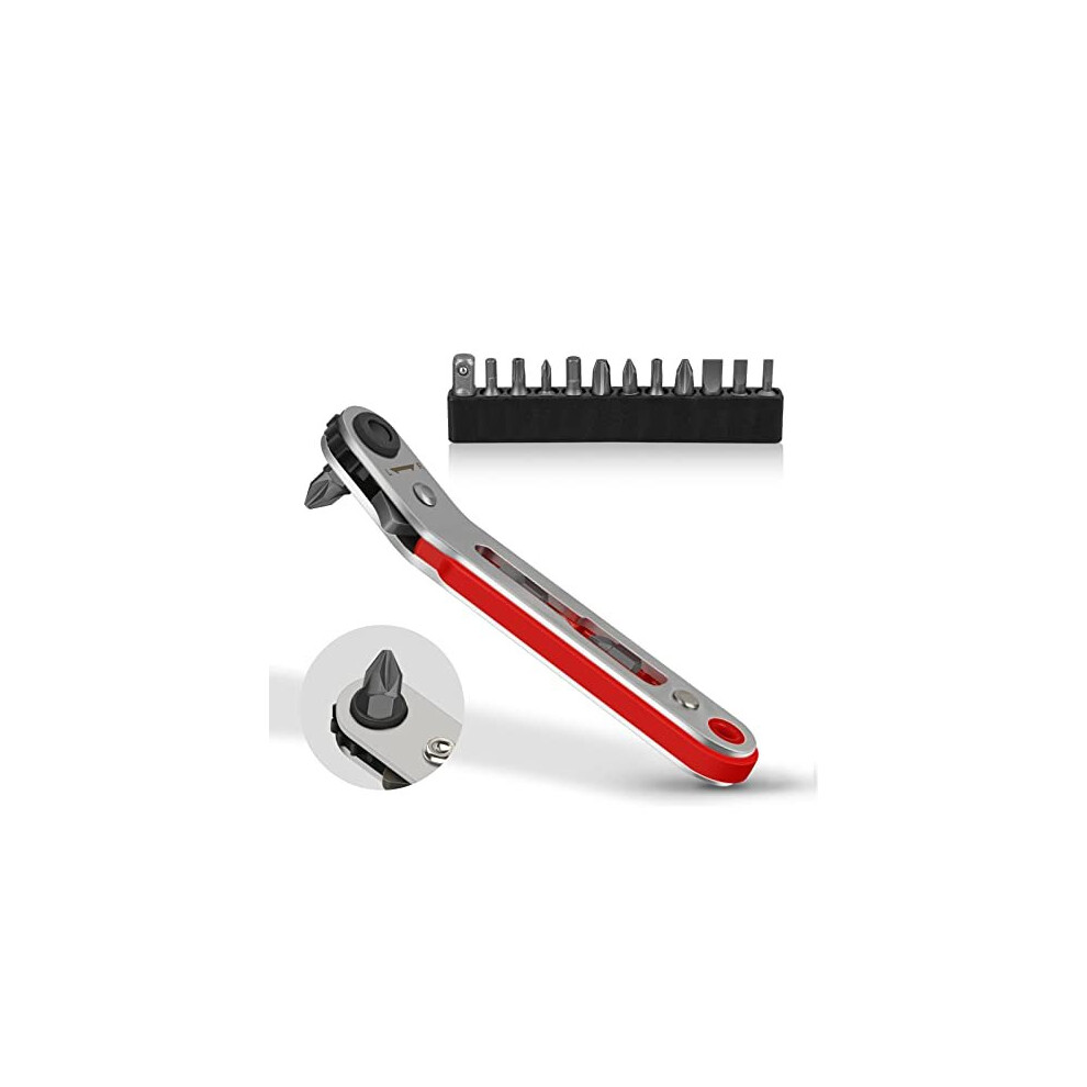 15Pcs Ratchet Wrench Screwdriver Set 1/4Â Hex Shank Magnetic Screwdriver Bits Close Quarters Ratcheting Screwdriver Offset Mini Ratchet Screwdriver 5011145525490