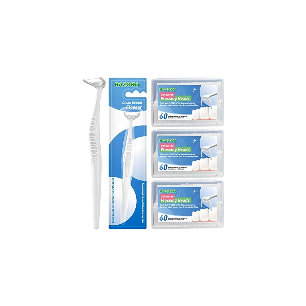 Razoko Dental Floss Picks, Clean Dental Flossers Kit (2 Handles&180 Extra Strength Refills)